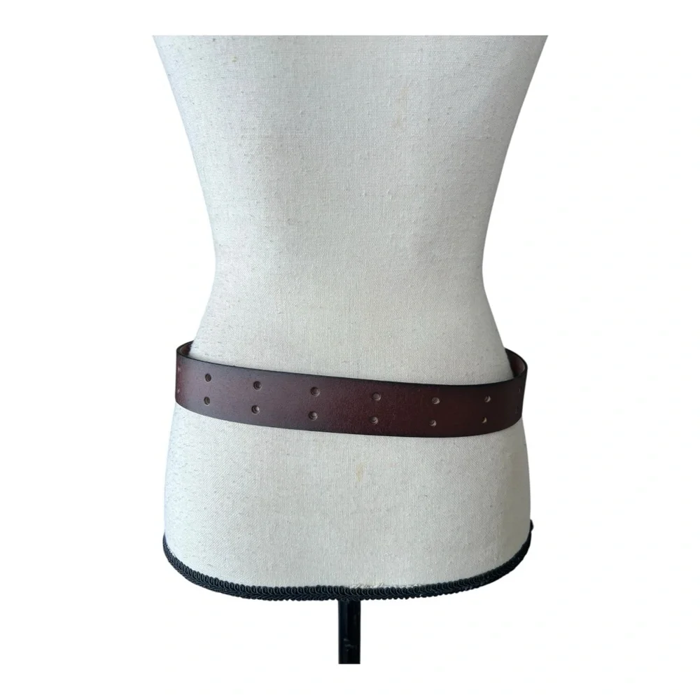 Vintage Deep Brown Bonded Top Genuine Leather Grommet Belt Size S